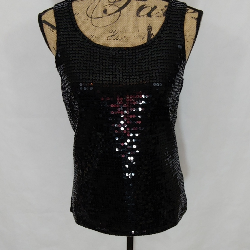 Casual Corner Black Sequin Tank Top Size Medium - Picture 1 of 4